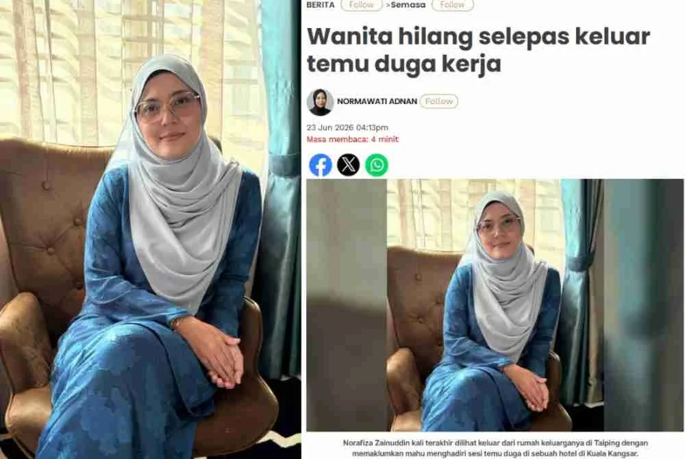 Norafiza Zainuddin, 41, sebelum ini gagal dikesan selepas keluar rumah di Taiping untuk menghadiri temu duga kerja di sebuah hotel di Kuala Kangsar.
