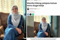 Norafiza Zainuddin, 41, sebelum ini gagal dikesan selepas keluar rumah di Taiping untuk menghadiri temu duga kerja di sebuah hotel di Kuala Kangsar.