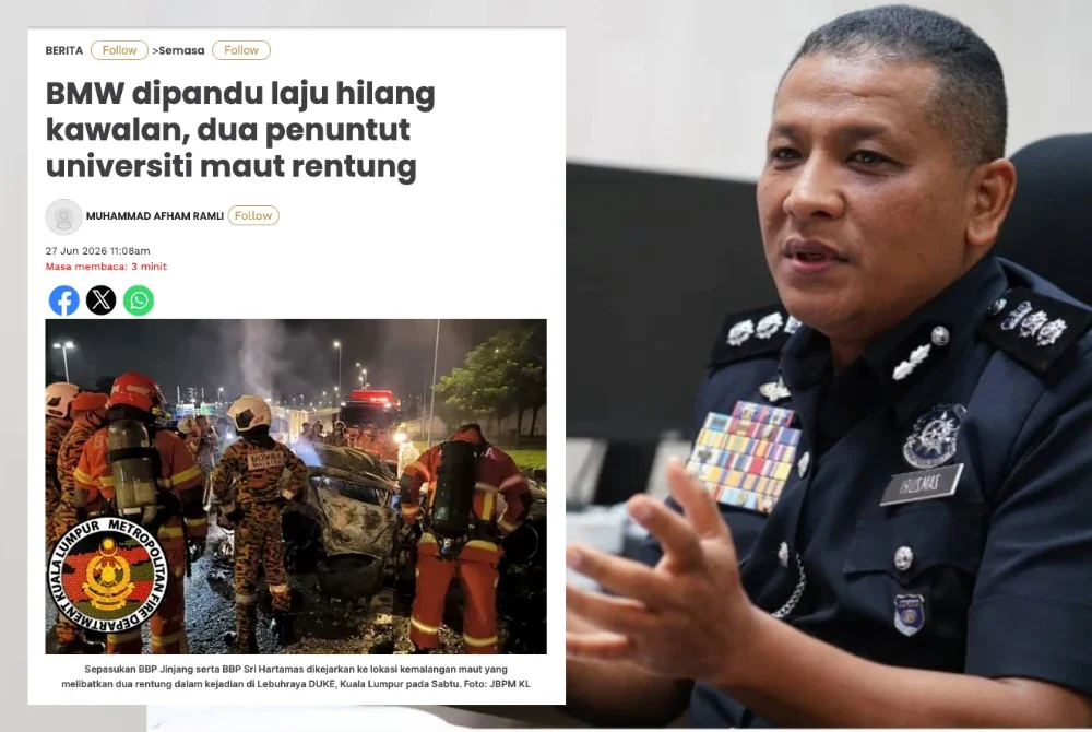 Laporan Sinar Harian pada Sabtu berhubung kejadian nahas di DUKE melibatkan tiga penuntut universiti. Gambar kanan: Mohd Zamzuri