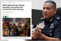 Laporan Sinar Harian pada Sabtu berhubung kejadian nahas di DUKE melibatkan tiga penuntut universiti. Gambar kanan: Mohd Zamzuri 