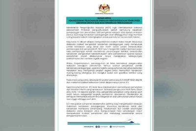 Kenyataan dikeluarkan Kementerian Pengangkutan pada Selasa.