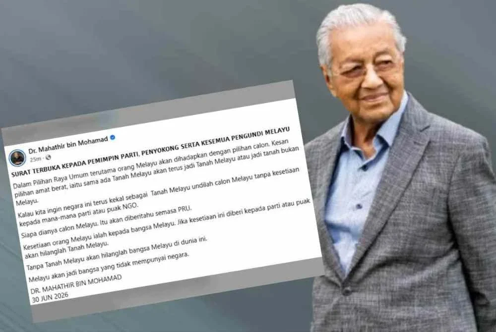 Surat terbuka Dr Mahathir yang dimuat naik di Facebook pada Selasa.