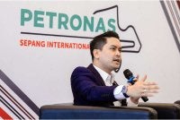 Mohammed Taufiq bercakap pada sidang akhbar mengenai Pembaharuan Kontrak MotoGP Malaysia di Litar Antarabangsa Sepang (SIC) hari ini - Foto: Bernama
