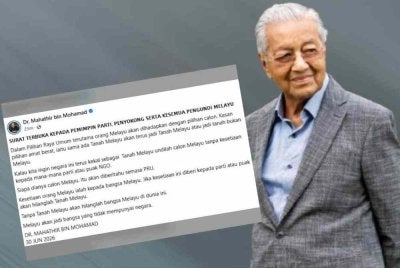 Surat terbuka Dr Mahathir yang dimuat naik di Facebook pada Selasa.