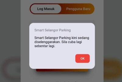 Aplikasi Smart Selangor Parking masih tidak dapat diakses setakat petang Rabu.