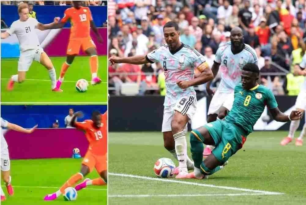 Senegal tidak diberikan penalti dan tiada semakan VAR selepas Nicolas Pepe dijatuhkan, manakala Belgium diberikan sepakan penalti selepas Youri Tielemans dikasari dengan sentuhan yang dianggap minimum. - Foto: Agensi