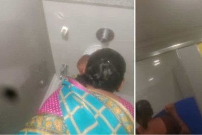 Antara rakaman yang menunjukkan pengasuh cuba mengurung mangsa dalam bilik air.