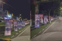 Bahan kempen Mohamad Shafwan didakwa ditutup bahan kempen pihak lawan di Lebuhraya Putra, Bandar Putra.