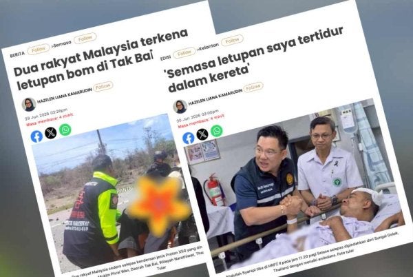 Laporan Sinar Harian pada 29 Jun lalu berhubung insiden letupan bom di Tak Bai yang mencederakan dua rakyat Malaysia.