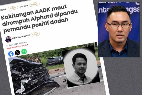 Laporan SInar Harian pada Jumaat berhubung kematian seorang kakitangan AADK yang dirempuh oleh pemandu positif dadah. GAMBAR KECIL: Daniel 
