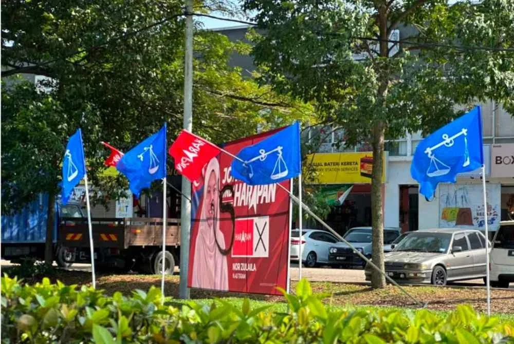 Papan iklan Nor Zulaila yang diconteng di Jalan Kota Masai.