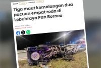 Tiga lelaki maut manakala seorang lagi cedera ringan dalam nahas membabitkan dua kenderaan pacuan empat roda di pusingan ‘P’ Lebuhraya Pan Borneo Sarikei-Sibu malam Sabtu.