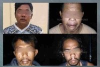 Empat suspek yang ditahan pihak berkuasa keranan disyaki terbabit dalam pemburuan dan pembunuhan seekor tapir. Foto Polis Lampung