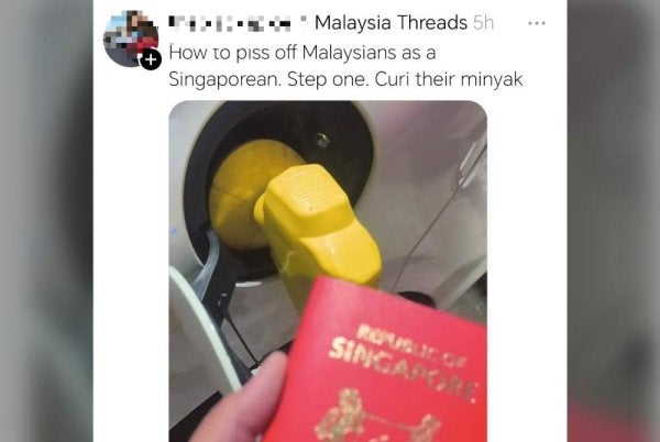 Tindakan provokatif seorang pengguna media sosial dipercayai warga Singapura yang memuat naik hantaran mendakwa 'mencuri' minyak petrol subsidi di negara ini, mengundang kecaman