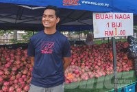 Muhammad Hakimi memberitahu harga rendah ditawarkan susulan peningkatan bekalan buah naga ketika musim kemuncak buah-buahan pada pertengahan tahun.