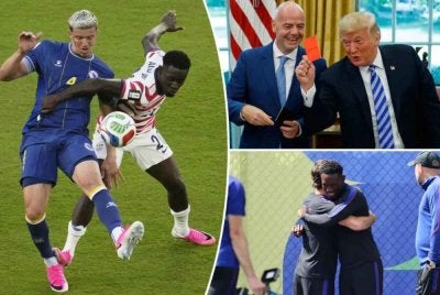 Trump mendakwa campur tangan dalam keputusan menarik balik penggantungan Folarin Balogun yang sebelum ini dilayangkan kad merah pada aksi pusingan 32 menentang Bosnia dan Herzegovina. Foto Agensi