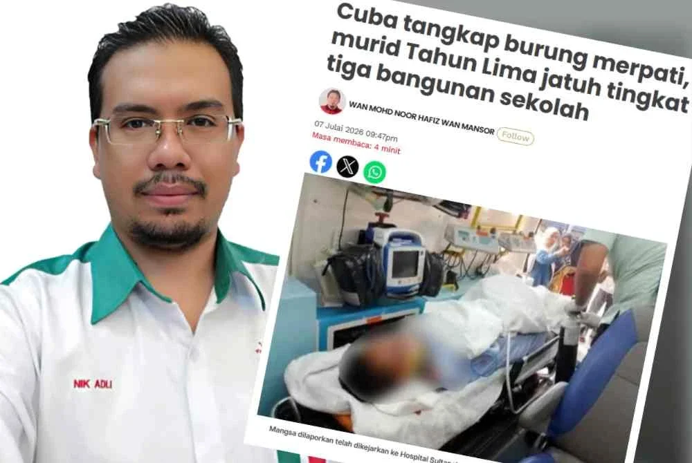 Nik Saiful Adli dan laporan Sinar Harian mengenai kejadian seorang murid Tahun Lima yang terjatuh dari tingkat tiga bangunan sekolah ketika cuba mengambil sarang burung sewaktu sesi KAFA.
