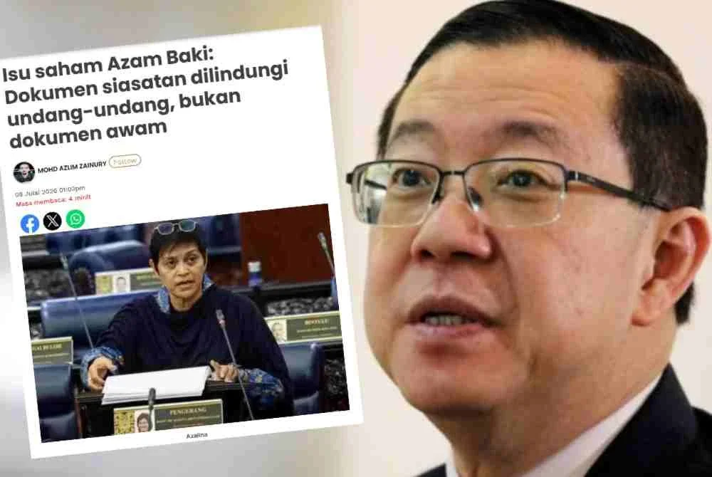 Guan Eng menyifatkan jawapan Azalina di Parlimen bahawa rekod pegangan saham Azam bukan dokumen awam dan tidak boleh didedahkan amat mengecewakan.