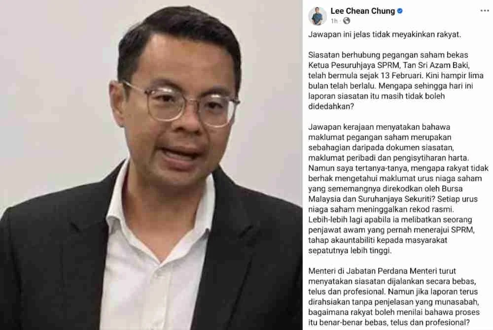 Hantaran Chean Chung di Facebook pada Rabu.
