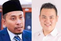 Ahmad Fadhli (kiri) mencabar Zhemin berdebat berhubung isu pencerobohan tanah Orang Asli serta jenayah seksual kanak-kanak dan HIV di Kelantan.