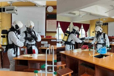 Anggota keselamatan dikejarkan ke lokasi kejadian bagi membersihkan sisa bahan kimia jenis merkuri yang tumpah di makmal berkenaan.