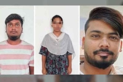Selepas percubaan bunuh kali pertama gagal, suspek (tengah) membunuh untuk kali kedua dengan cara menyuntik cecair pencuci tandas ke dalam salur darah suaminya. Foto NDTV