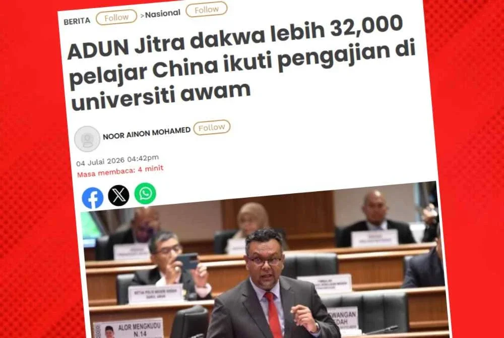 ADUN Jitra, Dr Haim Hilman Abdullah mendakwa terdapat 32,546 pelajar dari China sedang mengikuti pengajian di IPTA di negara ini.