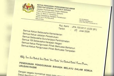Surat Edaran berhubung penggunaan bahasa Melayu dalam semua urusan rasmi yang dikeluarkan JPA pada Khamis.