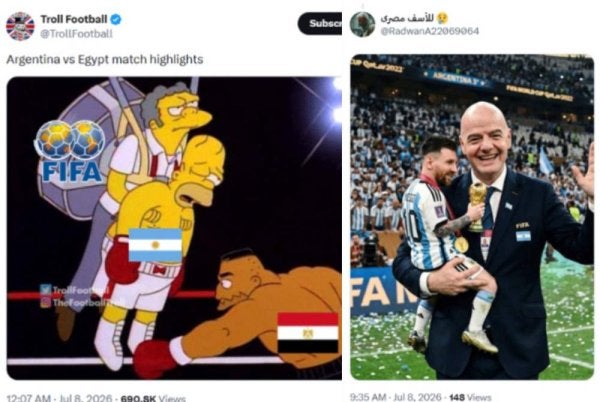 Gelombang kritikan terhadap FIFA tercetus di media sosial selepas kemenangan kontroversi Argentina 3-2 ke atas Mesir dalam aksi pusingan 16 terbaik Piala Dunia 2026. Foto: Agensi