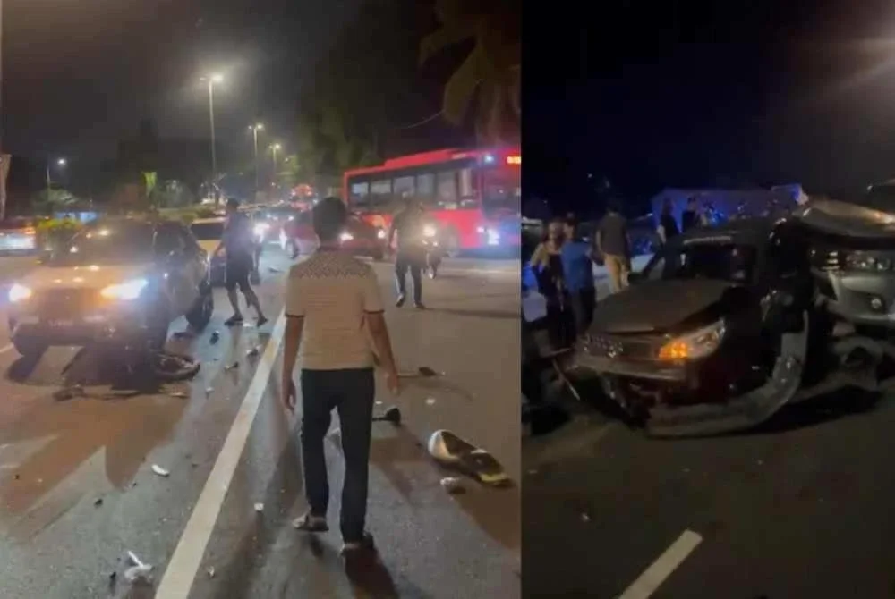 Kemalangan membabitkan 10 kenderaan di Lebuh AMJ Cheng pada malam Jumaat.