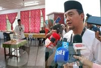 Onn Hafiz ketika sidang akhbar selepas selesai membuang undi di SK Simpang Renggam pada pagi Sabtu.