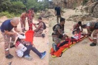 Mangsa diberi rawatan awal sebelum dibawa turun.