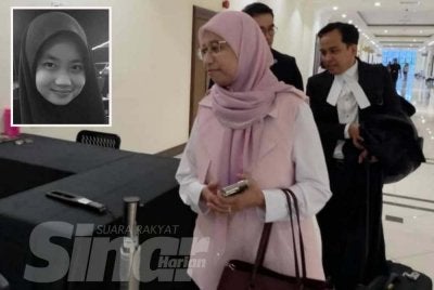 Dr Noor Aishah hadir ke Mahkamah Koroner Kota Kinabalu bagi memberi keterangan dalam inkues kematian Zara Qairina Mahathir. Allahyarham Zara Qairina (Gambar kecil)