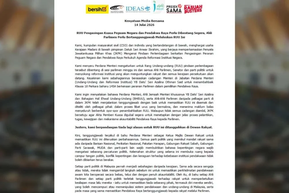 Kenyataan media enam CSO pada Selasa.