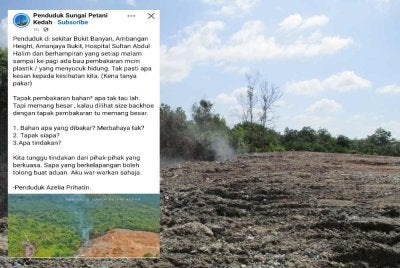 Tangkap layar di media sosial berhubung aduan penduduk. embakaran di lokasi disyaki dilakukan pencari bahan lusuh. Foto JAS