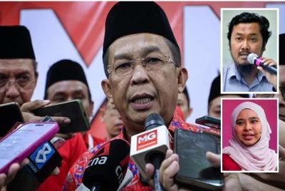 Jalaluddin (tengah) berisiko menjadi liabiliti kepada UMNO, BN Negeri Sembilan pada PRN negeri itu akan datang. Gambar kecil dari atas: Mazlan & Syaza 