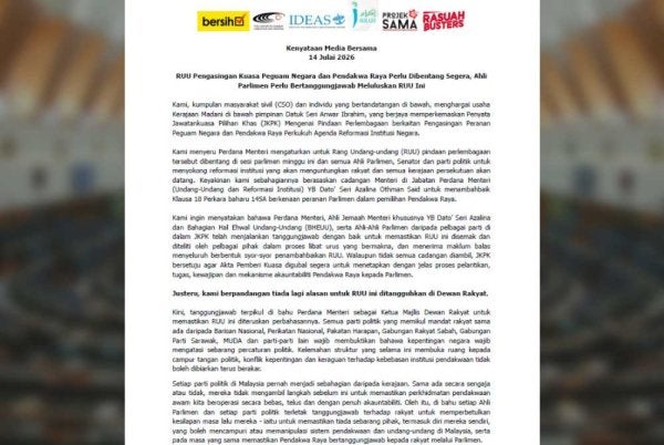 Kenyataan media enam CSO pada Selasa.