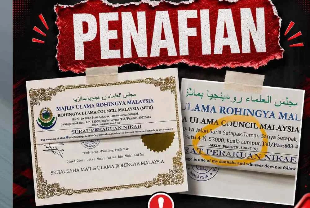 Jakim menegaskan pihaknya mahupun JAIN tidak pernah melantik Majlis Ulama Rohingya untuk menguruskan atau memperakukan urusan pernikahan.