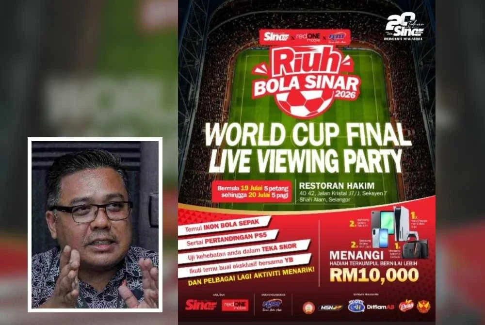 PlayStation 5 Digital Console, Nintendo Switch 2 dan gajet elektronik lain antara hadiah yang ditawarkan pada program Riuh BOLA SINAR x redONE Mobile x RTM yang berlangsung pada 19 dan 20 Julai ini. Gambar kecil: Zamri