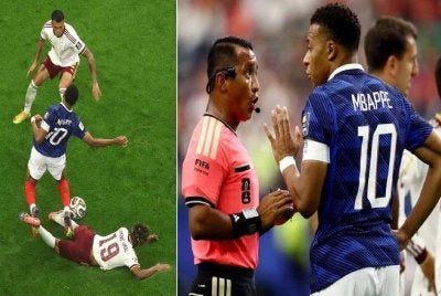 Penyerang Perancis, Kylian Mbappe mempersoalkan tindakan Ivan Barton yang tidak melayangkan kad kuning kepada Lamine Yamal selepas pemain muda Sepanyol itu melakukan terjahan berbahaya. Foto: Agensi 