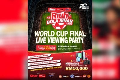 Pengunjung yang memeriahkan Riuh BOLA SINAR x redONE Mobile x RTM di Restoran Hakim pada 19 dan 20 Julai ini berpeluang membawa pulang hadiah serta wang tunai keseluruhan hampir RM10,000.