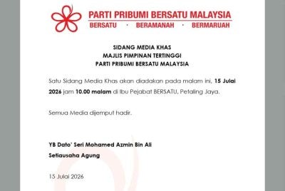 Notis sidang media khas Bersatu pada Rabu.