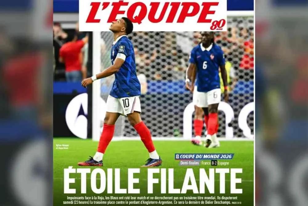 Akhbar L'Equipe hanya memberikan rating rendah kepada Mbappa yang tenggelam di separuh akhir. Foto: Agensi