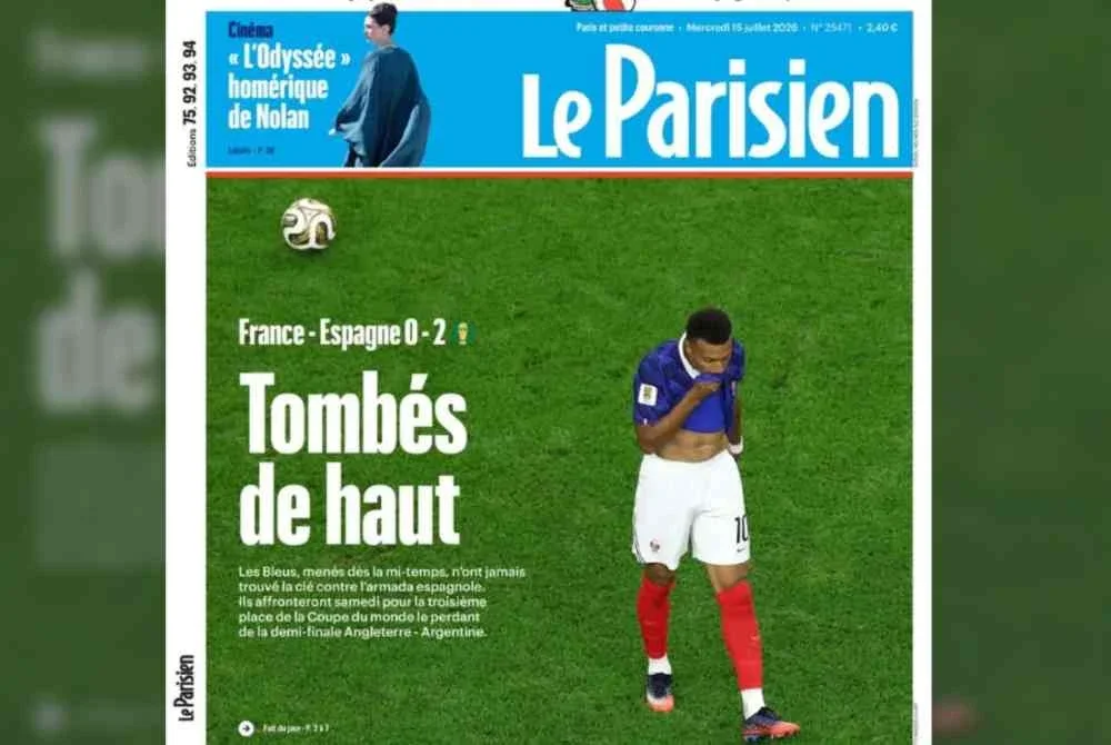 Akhbar Le Parisien turut meletakkan Mbappe di muka hadapannya. Foto Agensi