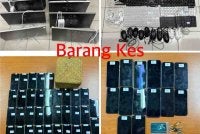 Rampasan pelbagai peralatan elektronik termasuk komputer riba, telefon bimbit dan peralatan lain yang dipercayai digunakan untuk menjalankan kegiatan penipuan dalam talian. Foto: Polis Perak