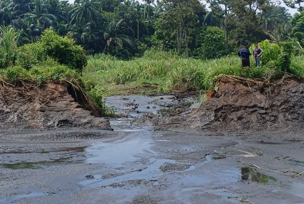 Kebocoran kolam takungan sisa kilang memproses kelapa sawit dipercayai menjadi punca berlaku pencemaran di Sungai Sepetang.