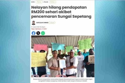 Sinar Harian melaporkan lebih 100 nelayan di Kampung Dew kehilangan punca pendapatan selepas insiden pencemaran Sungai Sepetang yang dipercayai berpunca daripada kebocoran kolam takungan sisa sebuah kilang kelapa sawit dua minggu lalu.