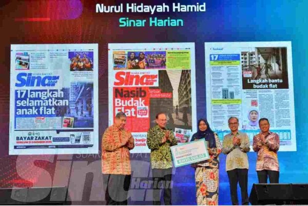Laporan khas 'Nasib budak flat' disediakan oleh wartawan Sinar Harian, Nurul Hidayah Hamid dinobatkan sebagai pemenang Hadiah Kajai pada Jumaat. Foto: Asril Aswandi Abd Shukor