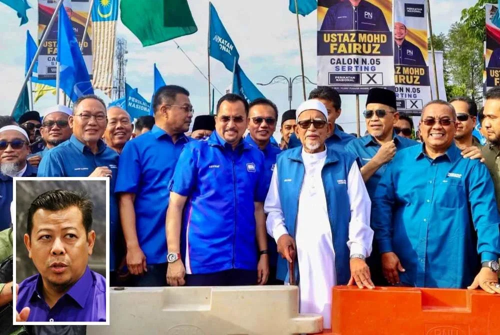 'Blue Wave' atau Gelombang Biru yang dibawa oleh BN diharapkan mendapat kepercayaan rakyat Negeri Sembilan. Gambar kecil: Mohd Razlan