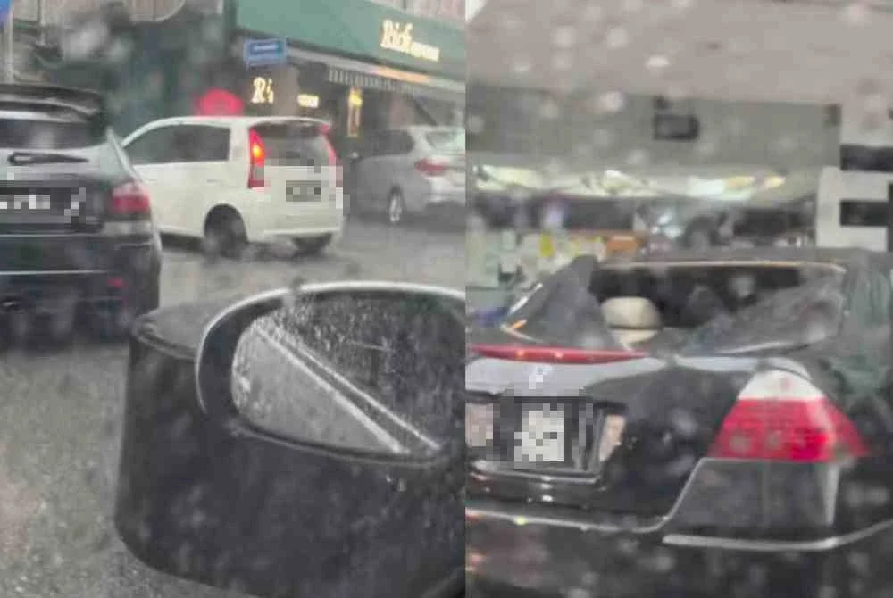 Tular di media sosial menerusi beberapa tangkap layar video yang memaparkan dua kenderaan rosak pada bahagian bumbung dipercayai akibat dihempap tangki air.